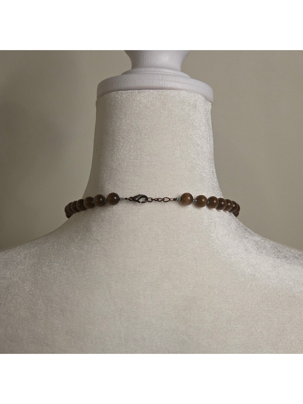 Turquoise Blue Circle Donut Pendant Necklace w/ Brown Beaded Chain Boho Western - Picture 3 of 4